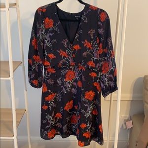 Silk Madewell navy dress with bright flowers